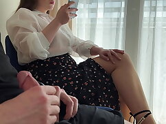 Pulled out cock in front of Beauty Girl in Pantyhose in the waiting room