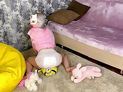 DIAPER: Adult baby Mia Mimi wet and messy playtime
